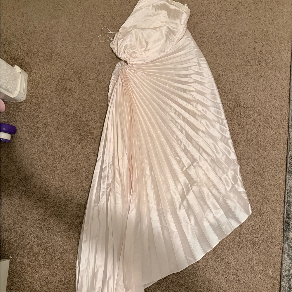 Dress Forum Asymmetrical Pleated One-Shoulder Dress in Pale Pink